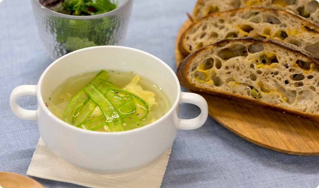 あったかモーニング♪ふわとろサボテン入り卵スープ